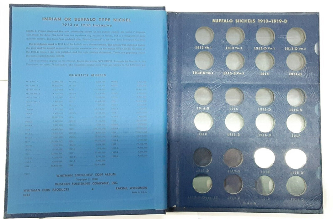 Whitman Deluxe Used Empty Coin Album-Buffalo Nickel 1913-1938 #9408