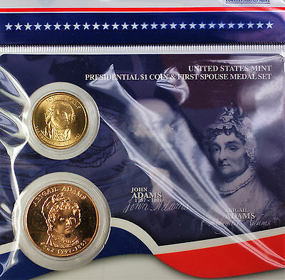 2007 John Adams $1 and Abigail Coin Spouse Medal Set BU Mint Sealed