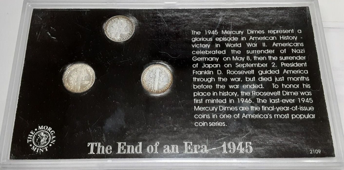 End Of An Era 1945 Mercury Dimes 3 Coin Set in Morgan Mint Case