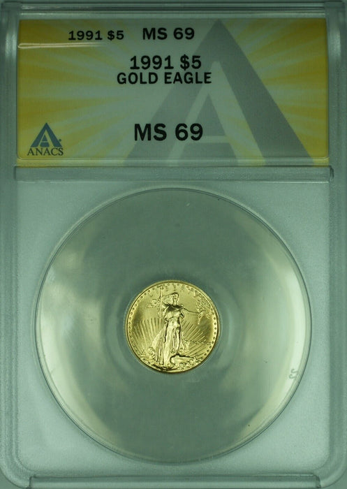 1991 Gold American Eagle 1/10th Ounce $5 AGE Coin ANACS MS-69