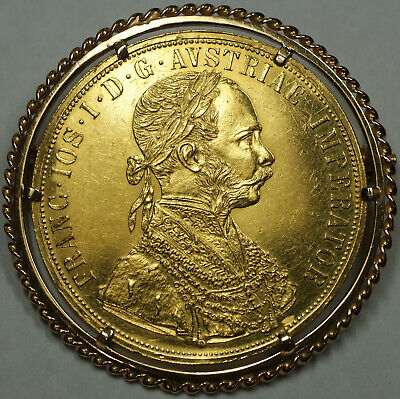 1915 Austria 4 Ducat Restrike Gold Coin in 18K Gold Rope Bezel Pin Brooch