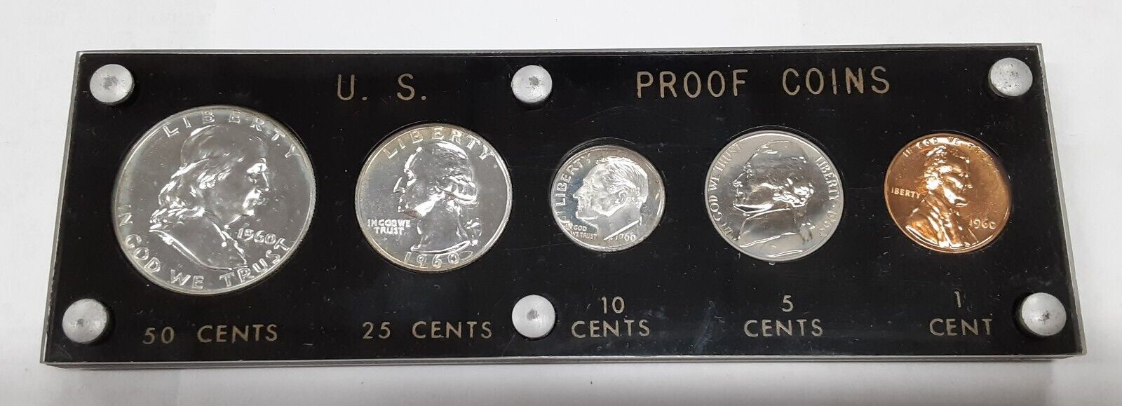 1960 Proof Year Set 5 Silver Coins w/Half, Quarter, & Dime in Black Holder (A)