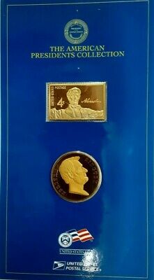 USPS Presidents Collection .999 Fine Silver Gold Plated Stamp/Medal A. Lincoln