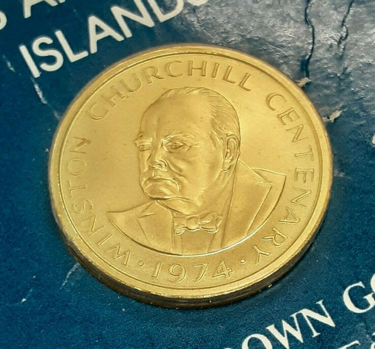 1974 Turks and Caicos Islands Churchill Centenary Gold 50 Crown Specimen UNC