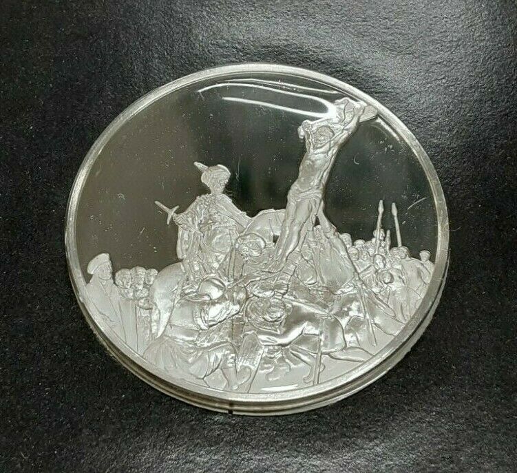 Franklin Mint Genius/Rembrandt PR .925 Silver Medal-Raising the Cross in Card