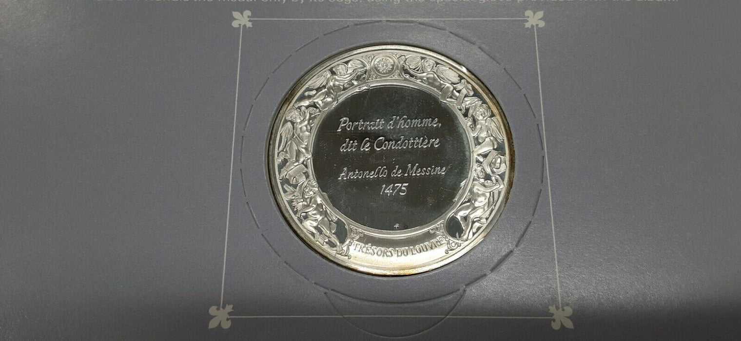 Franklin Mint Treasures of The Louvre .925 Silver Medal-Portrait Man/Condottiere