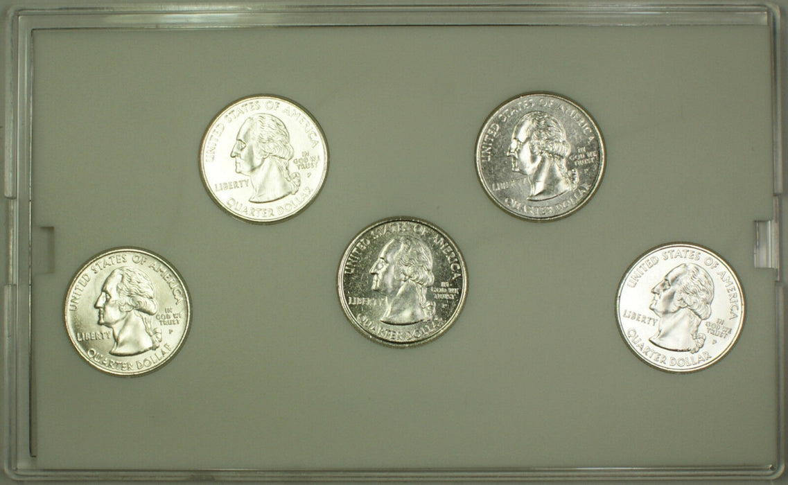 2001 Philadelphia Platinum Edition State Quarter Collection 5 Quarter UNC Set