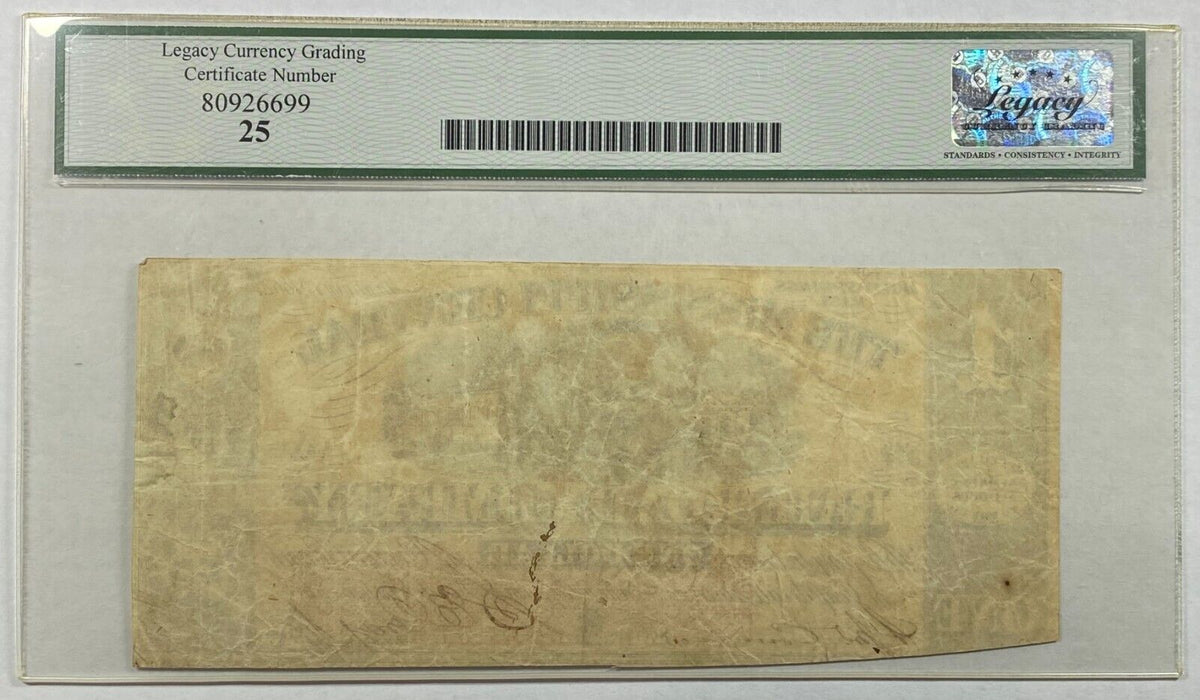 1862 Mississippi Central Rail Road Holly Springs $1 Dollar Note Legacy VF-25