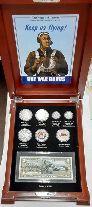 Danbury Mint Tuskegee Airmen Coin, Medal & Currency Set in Display Case