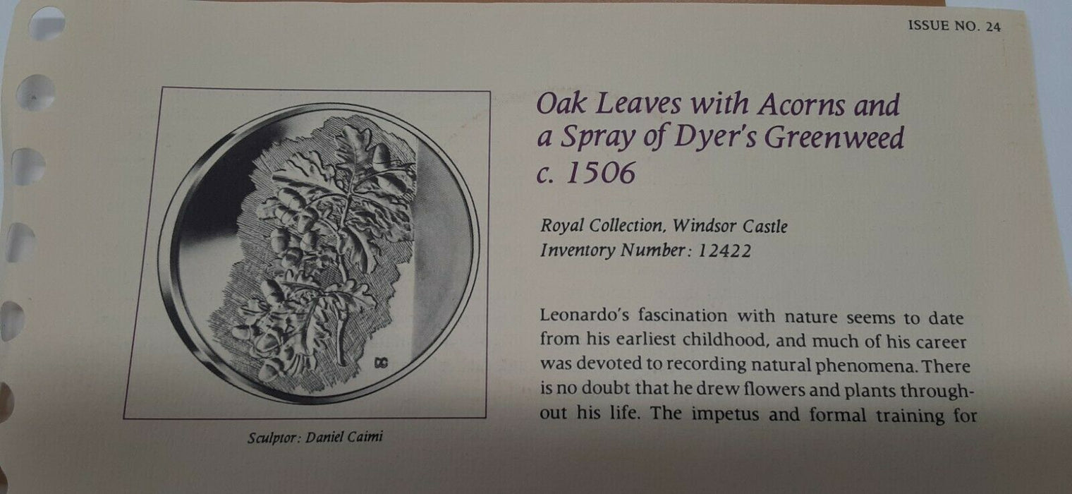 Franklin Mint Genius/DaVinci PF Gold Plated .925 Silver Medal- Oak Leaves/Acorns