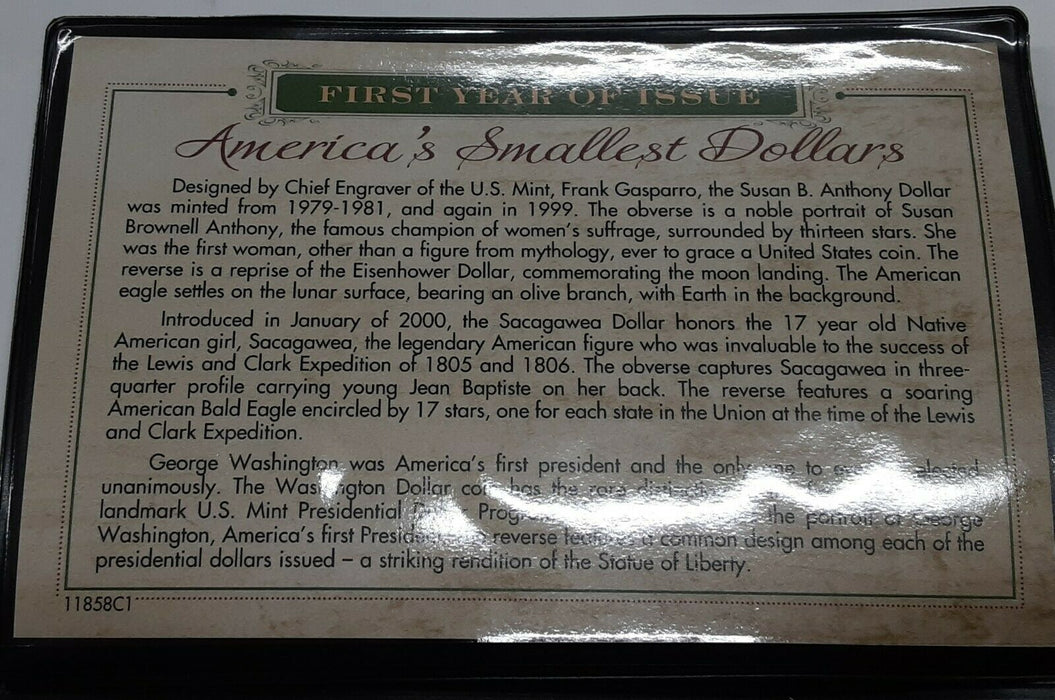 First Year of Issue-America's Smallest Dollar Coin Set BU in Info Folder