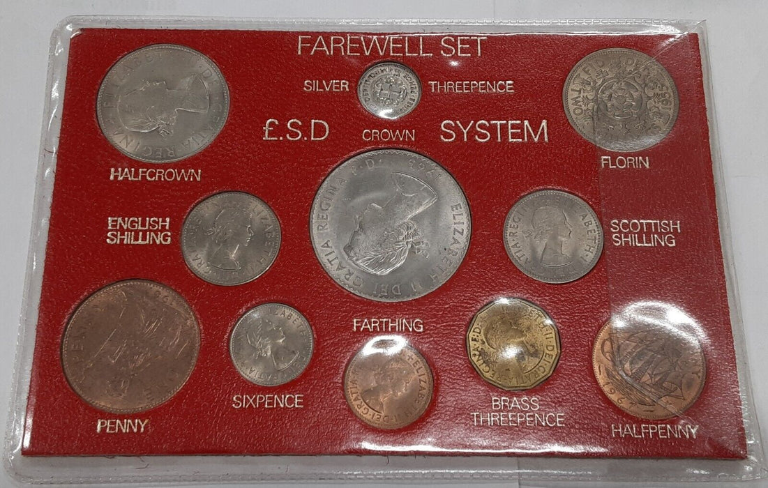 Great Britain Pre-Decimal/Farewell Pound Sterling Set - 11 BU Coins in Holder