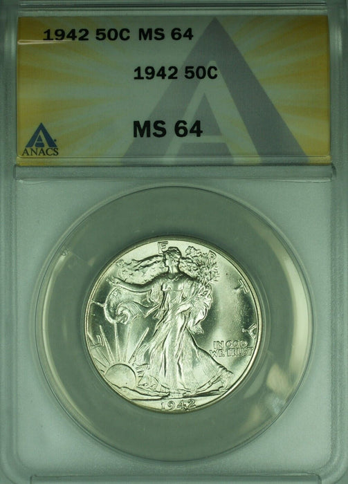1942 Walking Liberty Silver Half Dollar 50c ANACS MS-64 Better Coin (44)