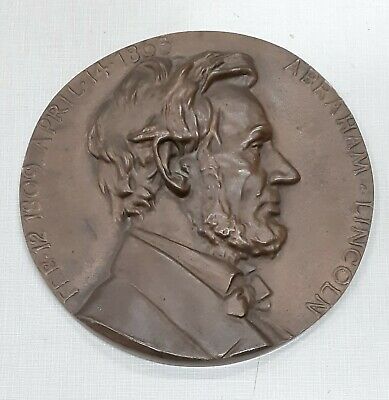 A. Lincoln Large High Relief Bronze Galvano 9.5 Inch Dia by F.G. Dyer SF, CAL