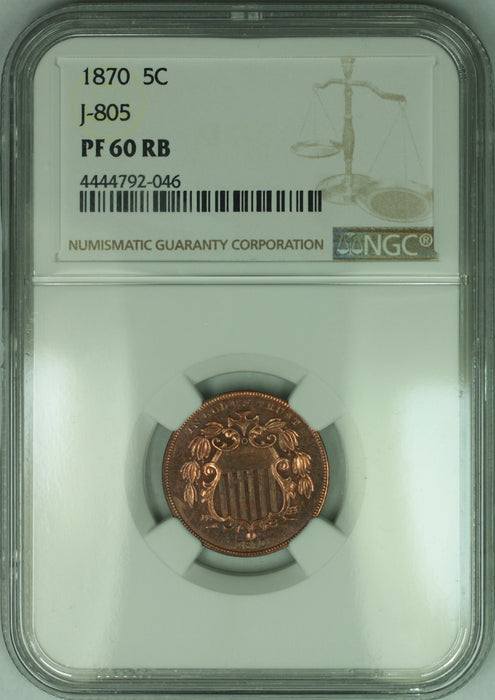1870 Shield Nickel Pattern 5c Coin NGC PF-60 RB J-805 Judd WW