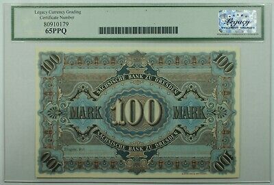 2.1.1911 German States/Sachsen (Saxony) 100 Mark SCWPM#S952b Legacy Gem 65 PPQ